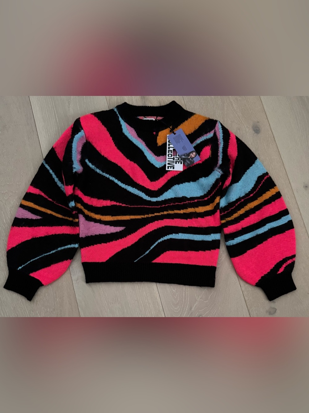 Future Collective Khalana Barfield Multicolor Wave-Print Sweater - Black & Pink